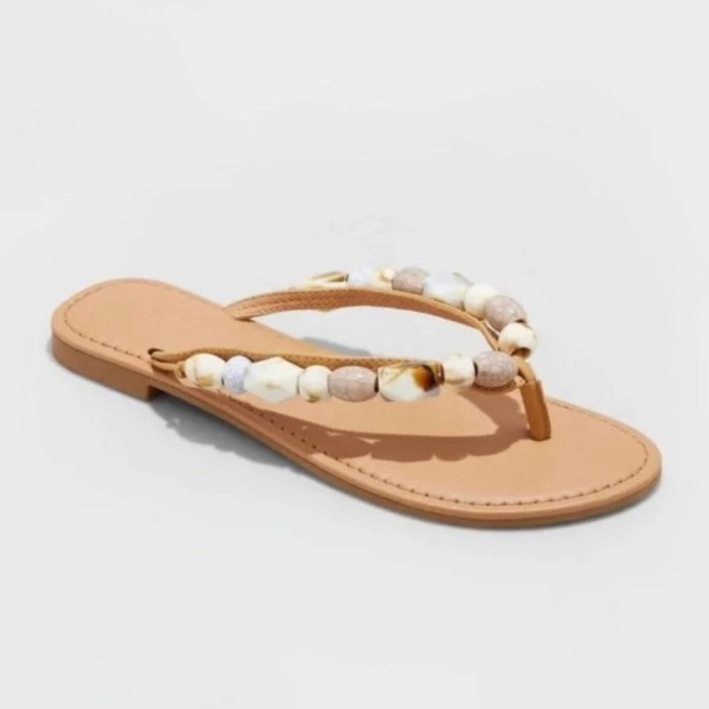 Woman's Cindy Beaded Flip Flop Sandals Tan -‎ Universal Thread